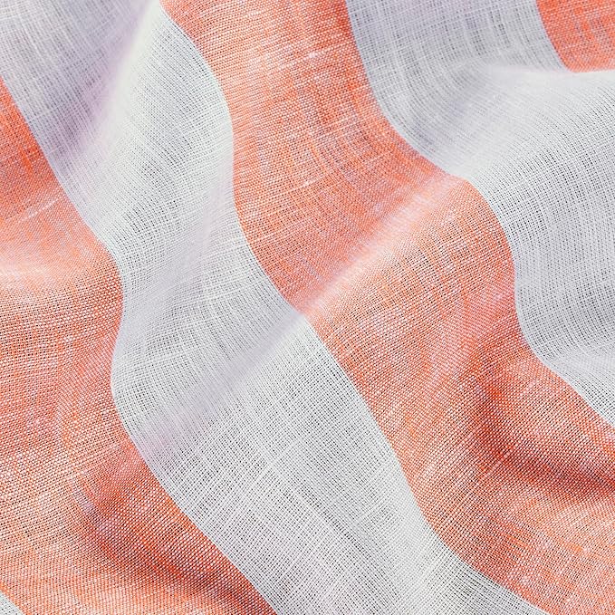 Solino Home Linen Tablecloth 52 x 52 Inch - Cabana Stripe, 100% Pure Linen Salmon and White Square Tablecloth - Machine Washable Table Throw