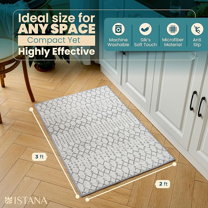 Istana 2x3 Area Rug - Grey Boho Rugs for Living Room 2x3 - Foldable Small Rugs for Bedroom - Stain Resistant Washable Rug Non Slip - Eco-Friendly Area Rugs Indoor - Easy to Clean Rug