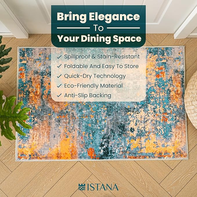 Istana 2x3 Area Rug - Multi/Blue Boho Rugs for Living Room 2x3 - Foldable Small Rugs for Bedroom - Stain Resistant Washable Rug Non Slip - Eco-Friendly Area Rugs Indoor
