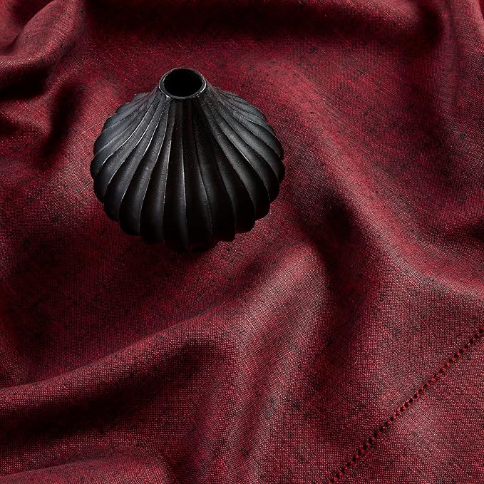 Solino Home Linen Square Tablecloth 52 x 52 Inch - 100% Pure Linen Red Garnet Table Throw - Milan Hemstitch, Machine Washable Table Cloth for Fall, Autumn, Thanksgiving, Christmas, Holiday, Winter