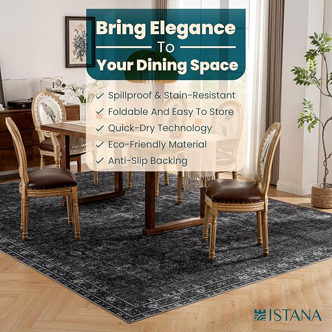 Istana 9x12 Area Rug - Black 9 x 12 Area Rugs for Living Room - Foldable 9x12 Rugs for Bedroom/Living Room Rug - Stain Resistant Washable Rugs - Eco-Friendly Area Rugs