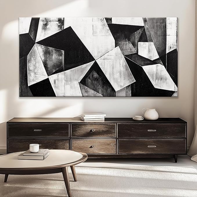 TAIJXAGSG Large Abstract Wall Art Black And White Wall Art Geometric Color Block Line Painting Artwork Canvas Art Wall Decor Simple Picture Artwork For Living Room Bedroom Office 29" X 58"