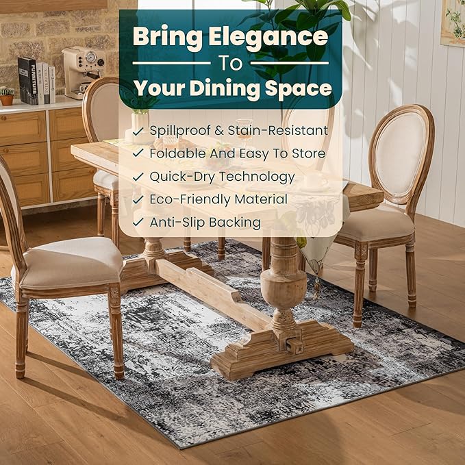 Istana 5x7 Area Rug - Grey Black Rugs for Living Room 5x7 - Foldable Rugs for Bedroom - Stain Resistant Washable Rug - Eco-Friendly Boho Area Rugs - Easy to Clean Living Room Rug