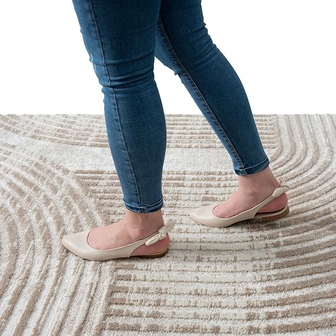 Abani Cream Area Rug for Living Room, Bedroom -Mid-Century Modern- 8' x 10' -Durable & Easy to Clean