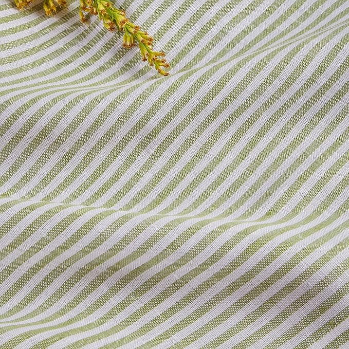 Solino Home Linen Striped Tablecloth 60 x 120 Inch - 100% Pure Linen Avocado and White Table Cloth for Rectangle Tables - Narrow Stripe, Machine Washable Tablecloth for Thanksgiving, Christmas, Winter