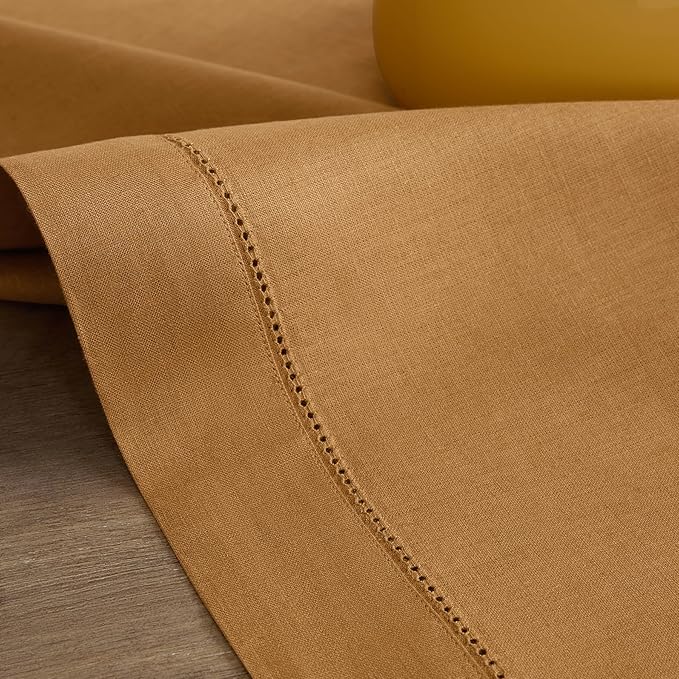 Solino Home Brown Sugar Linen Tablecloth 60 x 120 Inch - Classic Hemstitch, 100% Pure Linen Rectangular Tablecloth - Machine Washable Table Cloth for Fall, Autumn, Thanksgiving
