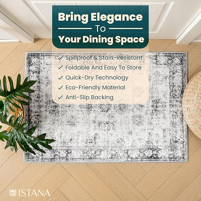 Istana Rug 2x3 - White Cream/Grey Area Rugs - Foldable Non-Shedding Washable Living Room Rug - Anti-Slip Rubber Backed Rugs 2x3 w/Soft Microfiber