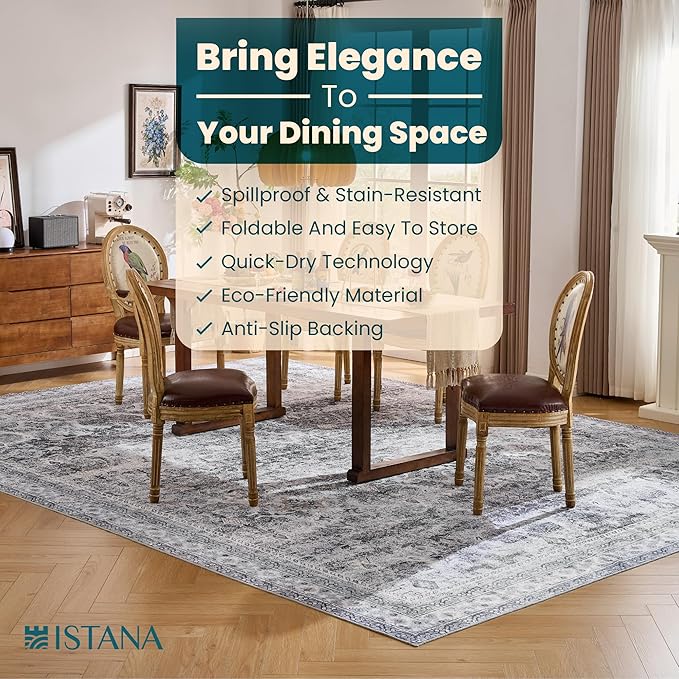 Istana Living Room Rug 10x14 - Grey 10 x 14 Area Rug - Foldable Machine Washable Area Rugs 10x14 - Stylish 10x14 Area Rugs Boho - Stain Resistant Washable Rug 10x14