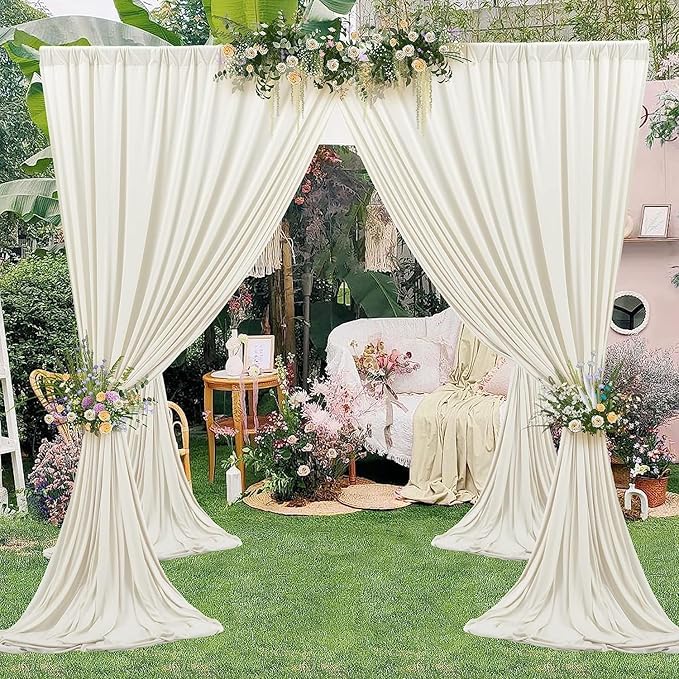 10ft x 8ft Ivory Backdrop Curtain for Parties, Polyester Photo Backdrop Drapes for Wedding Birthday Baby Shower Party Photography Background Home Decor