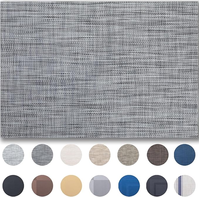 Placemat Set of 4 - Easy Clean Woven Vinyl Placemats for Dining Table, Indoor/Outdoor Place Mats, Washable PVC Table Mats(Dark Gray)