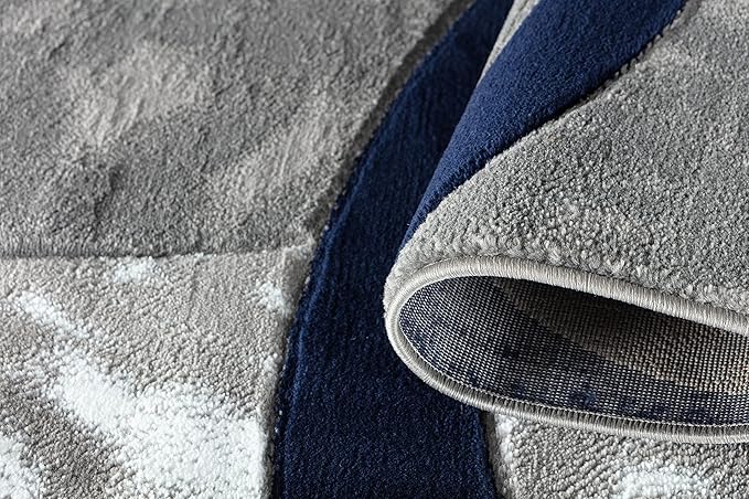 GLORY RUGS Area Rug Modern 8x10 Navy Circles Geometry Soft Hand Carved Contemporary Floor Carpet Fluffy Texture for Indoor Living Dining Room and Bedroom Area
