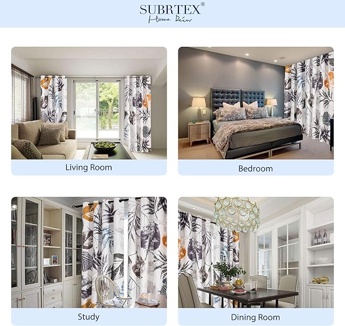 SUBRTEX Light Flitering Curtains 52Wx63L, Room Darkening Vibrant Floral Drapes, 50% Blackout, Semi Sheer Boho Farmhouse Curtains for Living Room, Gray