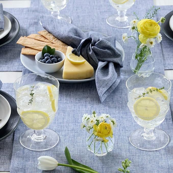 Solino Home Linen Cloth Tablecloth 52 x 52 Inch - 100% Pure Linen Chambray Indigo Square Tablecloth - Athena, Machine Washable Table Throw for Christmas