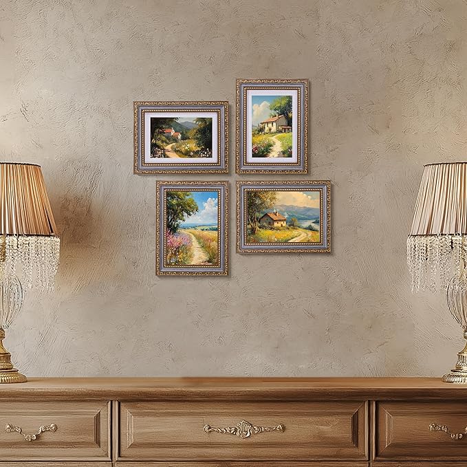 eletecpro 5x7 Picture Frames Set of 2, Vintage 5 x 7 Photo Frames with Real Glass, Displays 4x6 Photo with Mat or 5x7 without Mat for Tabletop or Wall Decor, Blue Gold