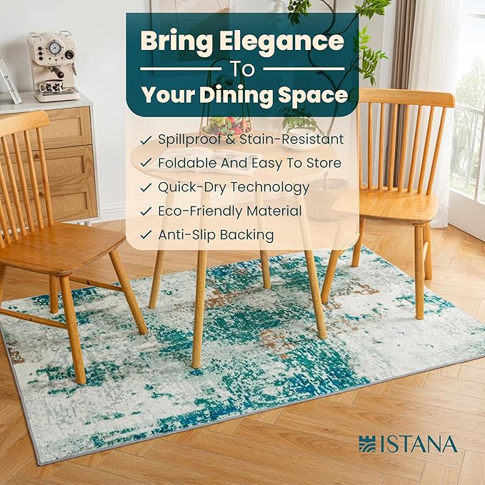 Istana 4x6 Area Rug - Green Rugs for Living Room 4x6 - Foldable Rugs for Bedroom - Stain Resistant Washable Rug - Eco-Friendly Boho Area Rugs - Easy to Clean Living Room Rug 4 x 6