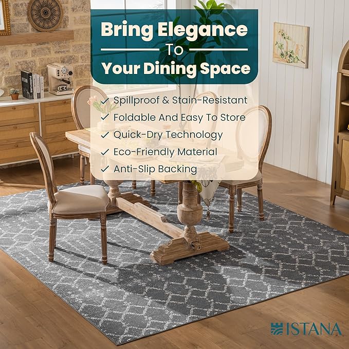 Istana 8x10 Area Rug - Dark Grey 8x10 Rugs for Living Room - Foldable Rugs for Bedroom - Stain Resistant Washable Rug - Eco-Friendly Area Rugs - Easy to Clean Living Room Rug