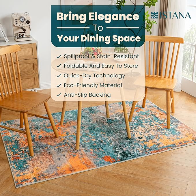 Istana 4x6 Area Rug - Multi/Blue Rugs for Living Room 4x6 - Foldable Rugs for Bedroom - Stain Resistant Washable Rug - Eco-Friendly Boho Area Rugs - Easy to Clean Living Room Rug 4 x 6
