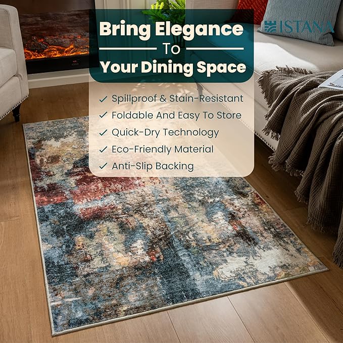Istana 3x5 Area Rug - Multi/Red Modern Rugs for Living Room 3x5 - Foldable Rugs for Bedroom/Living Room Rug - Stain Resistant Washable Rug - Eco-Friendly Small Area Rugs