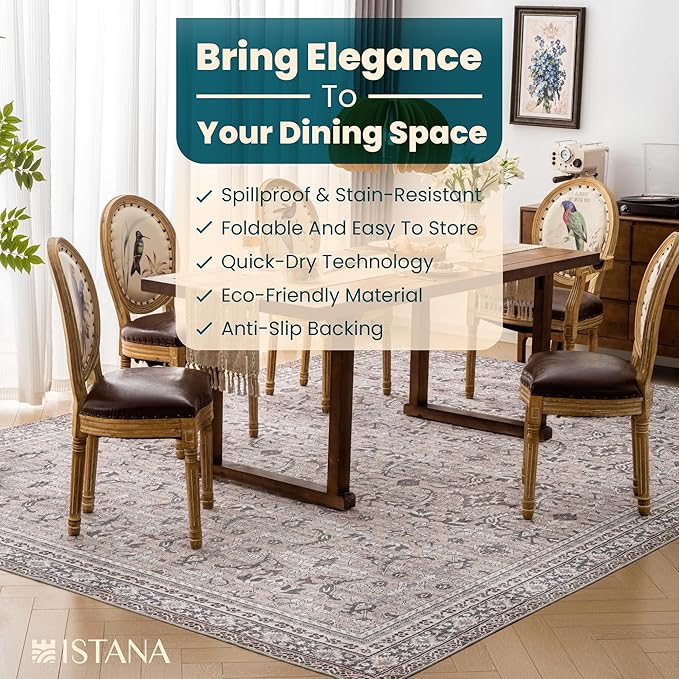 Istana Rugs 9x12 - Beige Grey/Light Cream Area Rug - Foldable Neutral Rug - Stain Resistant 9 x 12 Area Rugs for Living Room - Eco-Friendly 9 x 12 Area Rug Boho - Materials Area Rugs for Bedroom