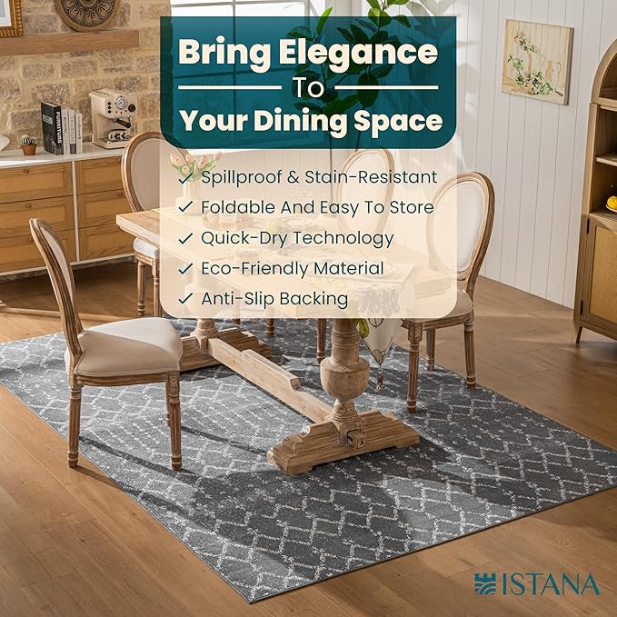 Istana 6x9 Area Rug - Dark Grey Rugs for Living Room 6x9 - Foldable Boho Rugs for Bedroom - Stain Resistant Washable Rug - Eco-Friendly Area Rugs - Easy to Clean Living Room Rug