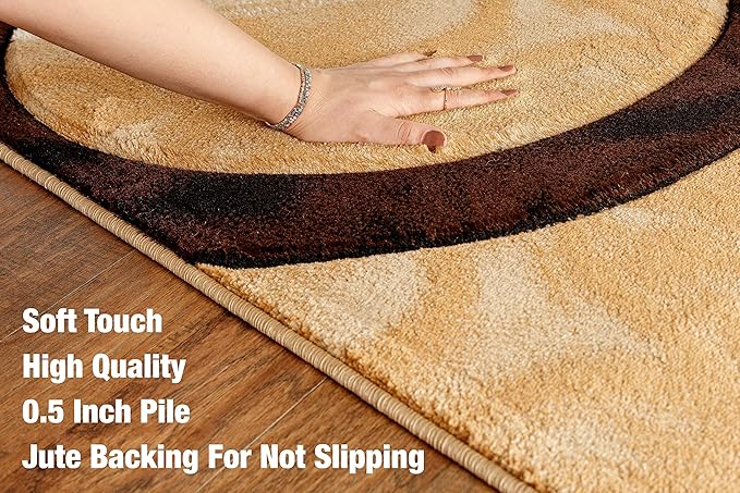 GLORY RUGS Area Rug 2x3 Brown Door Mat Modern Circles Soft Contemporary Floor Carpet Fluffy Texture for Indoor Living Dining Room and Bedroom Area