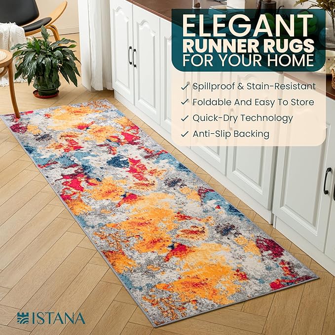 Istana Hallway Runner Rug 2.5x8 - Multi Colors Kitchen Rugs Non Slip Washable -Silk's Soft Touch Carpet Runner - Stylish Rugs for Home