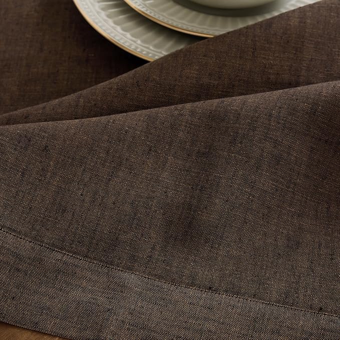 Solino Home Linen Tablecloth 60 x 108 Inch - 100% Pure Linen Chambray Brown Table Cloth for Rectangle Tables - Athena, Machine Washable Tablecloth for Fall, Autumn, Thanksgiving