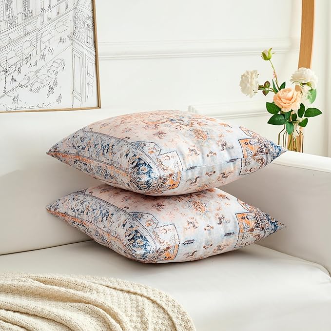 Boho Throw Pillow Covers 20x20 inch Set of 2,Boho Vintage Carpet Pattern Antique Ethnic Decor Double Sided Pattern Cushion Cover Soft Pillow Case Living Sofa Room Bed Square Pillow Cover