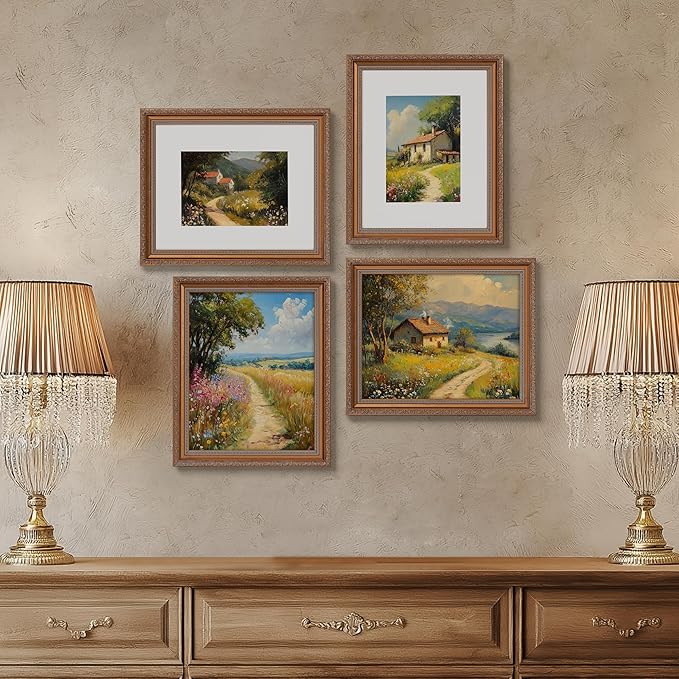 eletecpro 8x10 Picture Frames Set of 2, Vintage Photo Frames with Real Glass, Display 5x7 Photo with Mat or 8x10 without Mat for Tabletop or Wall Decor, Bronze