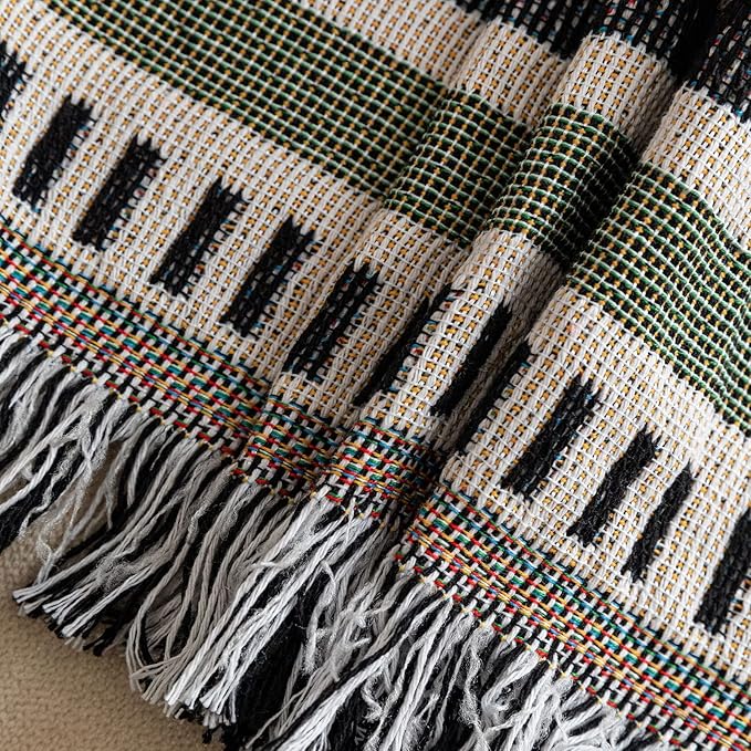 VClife Boho Sofa Cover XXL Couch Cover for 3-4 Cushion Couch Sofa Sage Green Geometry Loveseat Cover for Dog Cotton Linen Furniture Protector Cover with Tassel Non-slip Sectional Sofa Slipcover 71X150
