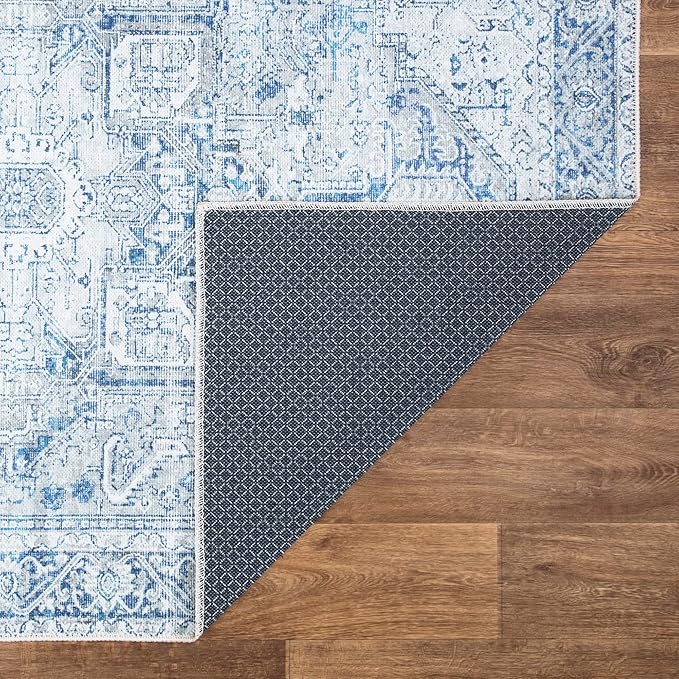 Bloom Rugs Washable Non-Slip 12 ft Runner - Blue/Gray Traditional Runner for Entryway, Hallway, Bathroom, and Kitchen - Exact Size: 2.5' x 12'