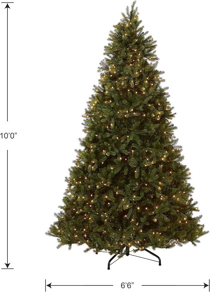 National Tree Company 10 ft Pre-Lit Downswept Douglas Fir Artificial Christmas Tree, 1,000 Clear Lights, 3,933 Tips, Includes Stand, Green