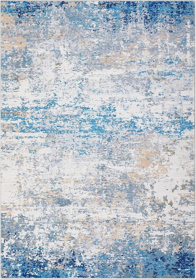 Modern Abstract 2x3 Area Rug Non Slip Non Shedding Low Pile Stain Resistant Rug for Entryway Kitchen Bedroom,Blue/Grey