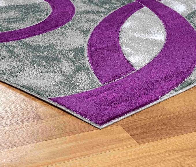 GLORY RUGS Area Rug Modern 8x10 Purple Circles Geometry Soft Hand Carved Contemporary Floor Carpet Fluffy Texture for Indoor Living Dining Room and Bedroom Area