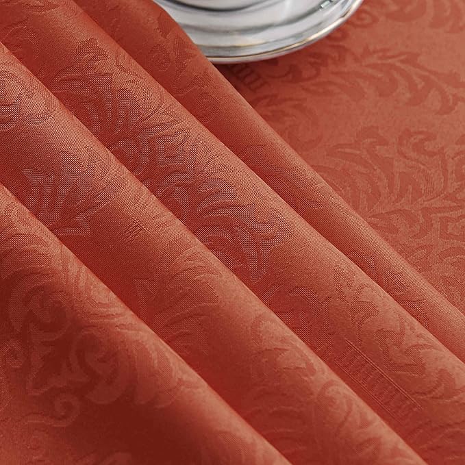 maxmill Square Table Cloth Damask Design Water Proof Wrinkle Free Heavy Weight Soft Tablecloth Decorative Fabric Table Cover for Outdoor and Indoor Use Square 60 x 60 Inch Rust