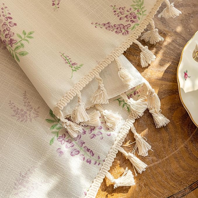 OYX Purple Boho Floral Curtains 96 Inch Length 2 Panels for Living Room, Bedroom Light Filtering Drapes, Farmhouse Country French Rustic Tassels Patterned Rod Pocket Aesthetic Decor Window Treatments