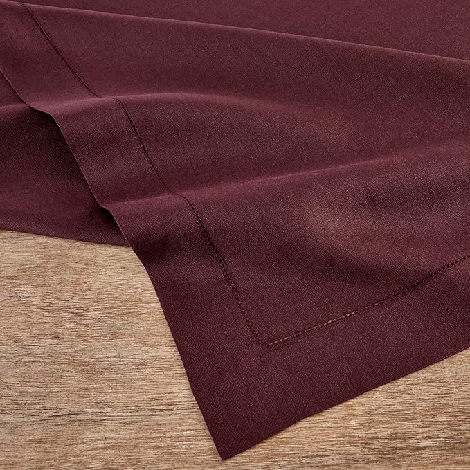 Solino Home Linen Burgundy Tablecloth 60 x 132 Inch - Classic Hemstitch, 100% Pure Linen Rectangular Tablecloth - Machine Washable Table Cloth for Christmas, Fall, Autumn, Thanksgiving