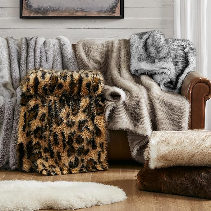 Hyde Lane Soft Faux Fur Throw Blanket, Luxury Fluffy Blankets for Couch Bed Decoration, Thick Heavy & Puzzy Throws, Gift for Women (Striped Brown, 60x80)