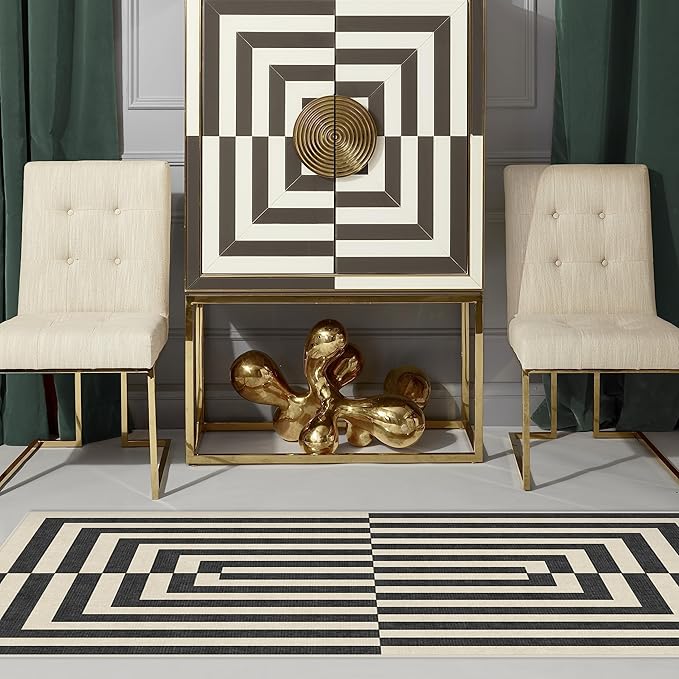 RUGGABLE x Jonathan Adler Machine Washable Modern Area Rug – Op Art Charcoal 8x10, Stain-Resistant, Non-Slip – Large Rugs for Living Room, Bedroom, Hallway, Entryway & Office–with Cushioned Pad