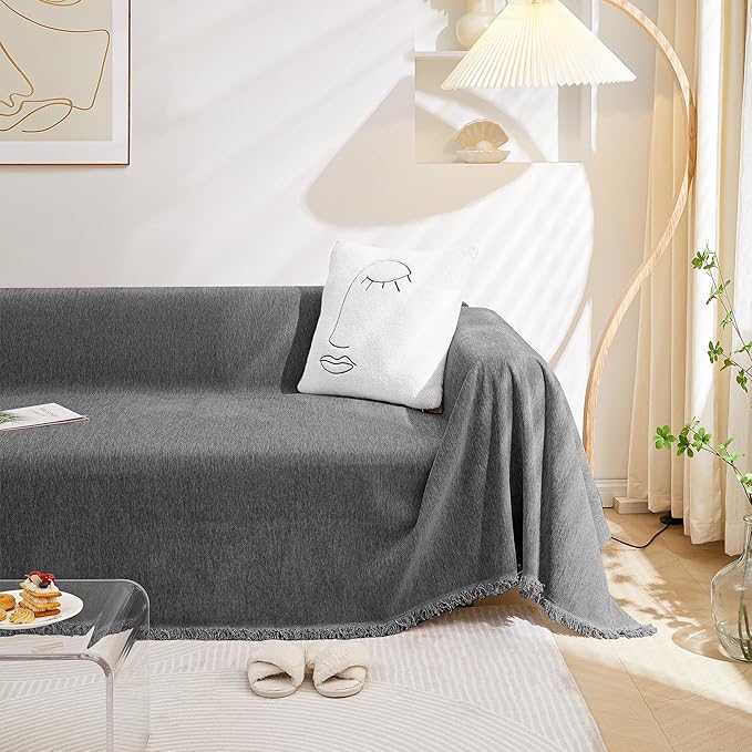MEETSKY Oversized Couch Cover Sofa Cover for 3 Cushion Couch Sofa ,Washable Sofa Covers for Living Room Sectional Sofa Covers for Dogs Couch Protector, 91" x 150", Charcoal Gray