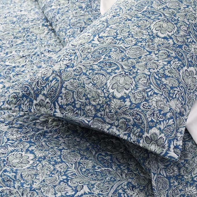 DURLENGEN Floral Quilt Set Twin Size 2Pcs, Blue & Green Paisley Floral Pattern All Season Lightweight Bedspread Coverlet Sets(Twin 68x86, Paisley Blue)