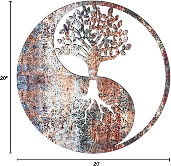 Venovez Yin Yang Wall Decor (Wood-Metal) Tree of Life Wall Art, Yin Yang Decor, Metal Wall Decor, Interior Decoration, Wall Hangings, Garden, Living Room, Office, Floating Effect, Easy to Hang