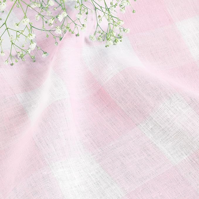 Solino Home Linen Checkered Tablecloth 60 x 108 Inch - 100% Pure Linen Marshmellow Pink Buffalo Plaid Table Cloth for Rectangle Tables - Machine Washable Tablecloth