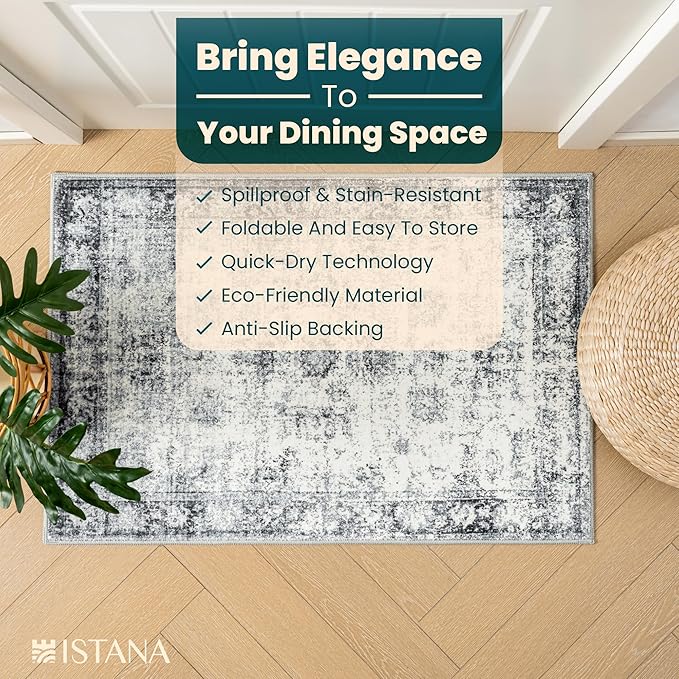 Istana Rug 2x3 - Navy Area Rugs - Foldable Rug for Bedroom Floor - Non-Shedding Washable Anti-Slip Carpet for Bedroom - Easy to Clean Carpets for Bedrooms with Soft Microfiber