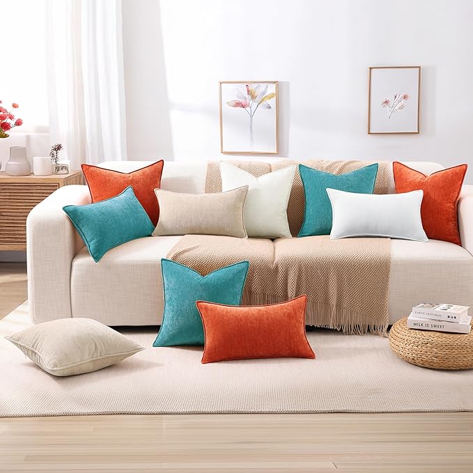 decorUhome Christmas Couch Throw Pillow Covers 16x16 Set of 2, Decorative Soft Euro Velvet Neutral Chenille Pillow Covers with Elegant Design for Sofa Bed Living Room Home Decor, Teal