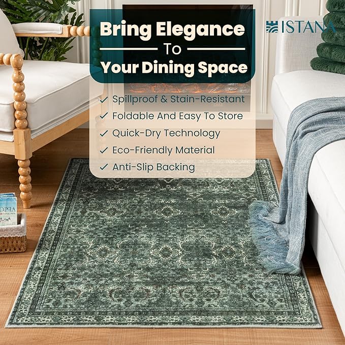 Istana 3x5 Area Rug - Dark Green Modern Rugs for Living Room 3x5 - Foldable Rugs for Bedroom/Living Room Rug - Stain Resistant Washable Rug - Eco-Friendly Small Area Rugs