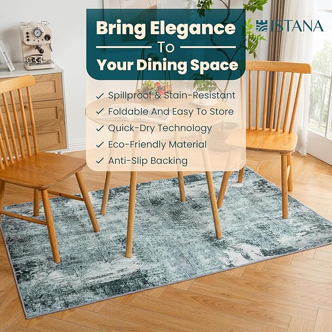 Istana 4x6 Area Rug - Blue Rugs for Living Room 4x6 - Foldable Rugs for Bedroom - Stain Resistant Washable Rug - Eco-Friendly Boho Area Rugs - Easy to Clean Living Room Rug 4 x 6