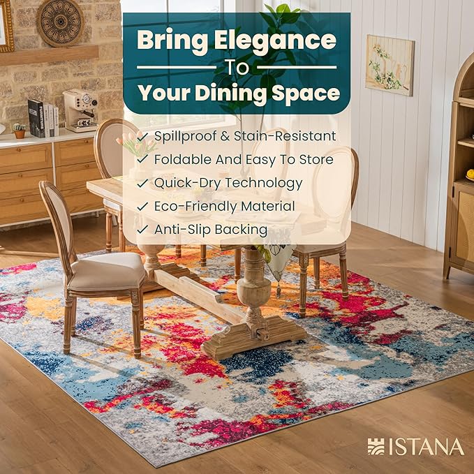Istana 8x10 Area Rug - Multi Colors 8x10 Rugs for Living Room - Foldable Rugs for Bedroom - Stain Resistant Washable Rug - Eco-Friendly Area Rugs - Easy to Clean Living Room Rug