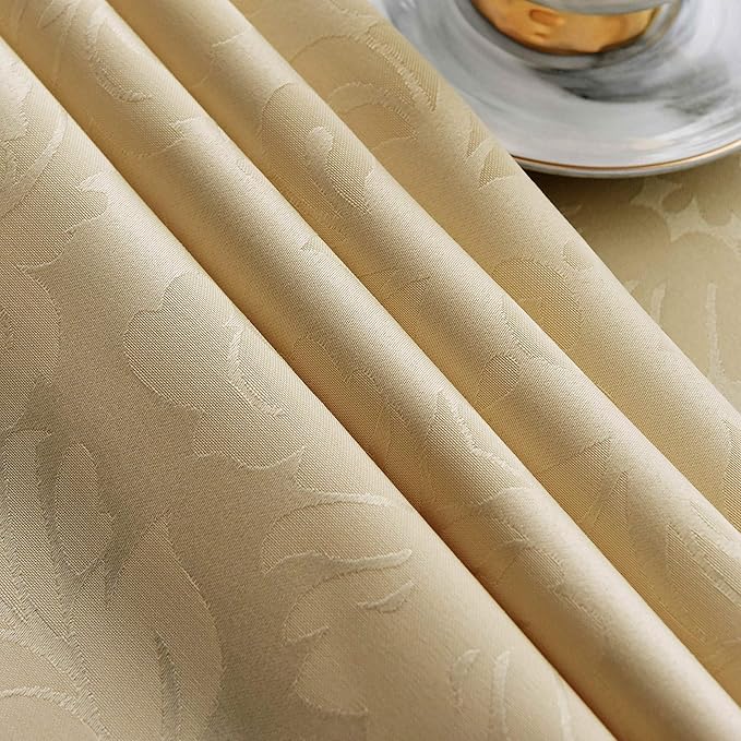 maxmill Jacquard Tablecloth Damask Design Water Resistance Antiwrinkle Heavy Weight Soft Table Cloth for Buffet Banquet Parties Event Holiday Dinner Rectangle 60 x 84 Inch Beige