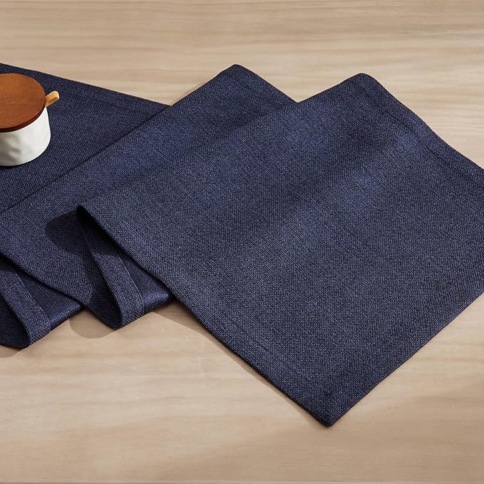 ZeeMart Burlap Style Farmhouse Table Runners 72 Inches Long, Navy Rustic Woven Dining Table Runner for Everyday Use, 14x72 Inches, Navy